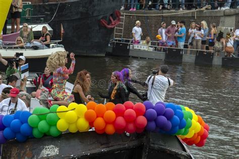 de trotse lesboot boat at the gay pride amstel river amsterdam the netherlands 2019 editorial