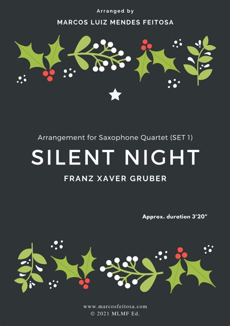 Silent Night Saxophone Quartet Set 1 Sheet Music Marcos Luiz