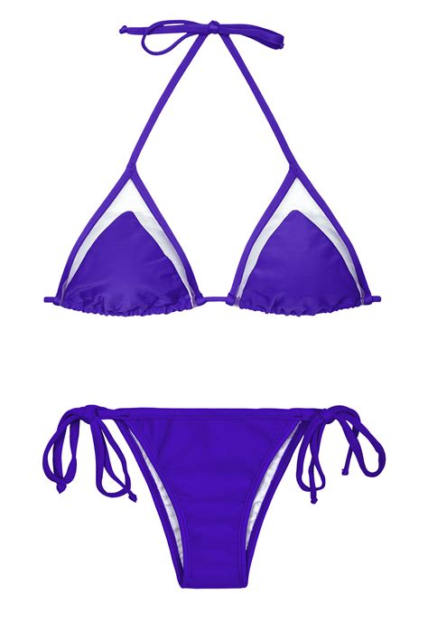 Violet Blue Triangle Top Bikini With Tulle Insert Zaffiro Strap Lacinho