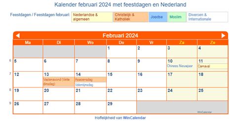 Nederland Kalender Voor Afdrukken Februari 2024