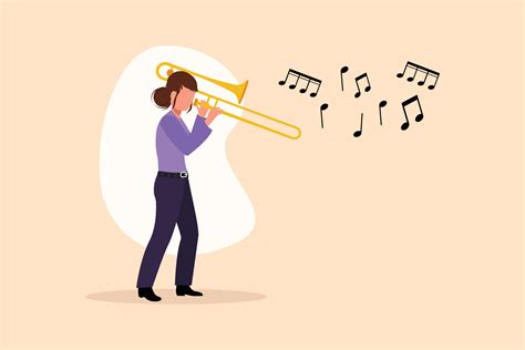 Business Flat Drawing Trombone Player Female Performer Play Wind