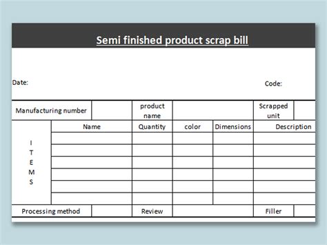 Excel Of Semi Finished Product Scrap Billxlsx Wps Free Templates