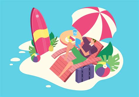Summer Vacation At Beach Vector Flat Illustration 540698 Vector Art At