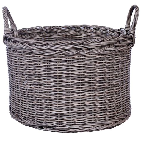 Large Round Poly Rattan Neutral Grey Basket At Home