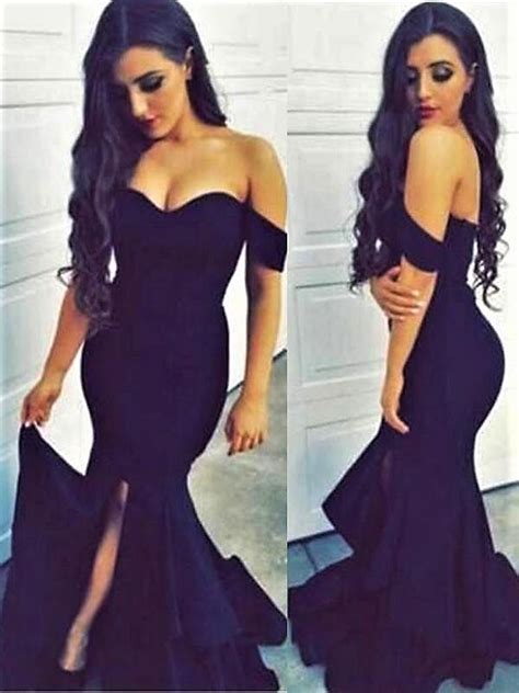 long off shoulder mermaid side slit sexy cocktail evening party prom d alinebridal