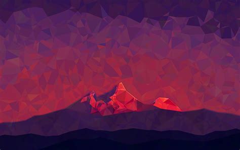 Wallpaper Mountains Digital Art Abstract Red Low Poly Sunrise