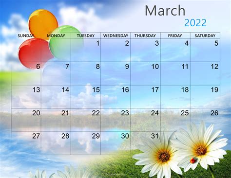 Free Cute March 2022 Calendar Eventskarma