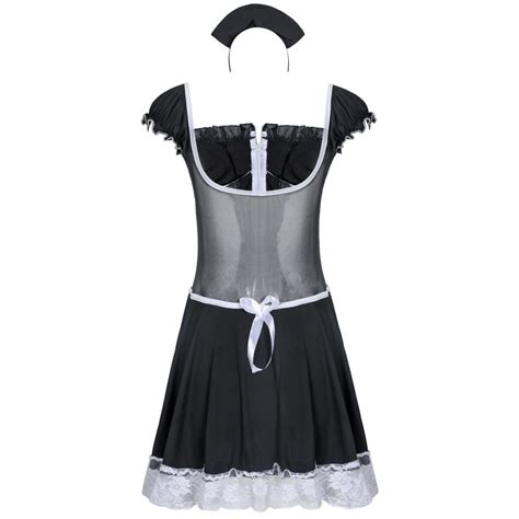 Sexy French Maid Costume Cosplay Lace Arpon Outfit With Headgear And Kemelia