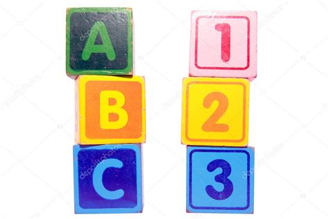 Abc 123 In Toy Play Block Letters With Clipping Path On White Stock