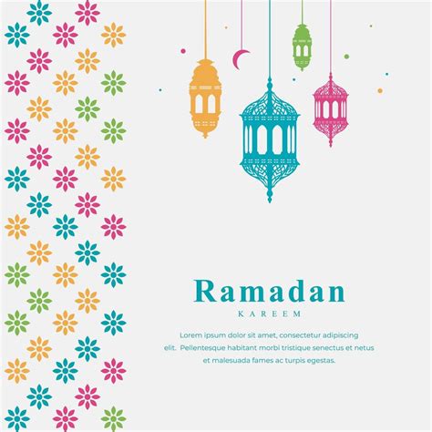 Eid Mubarak Card With Colorful Border And Hanging Lanterns 1406278