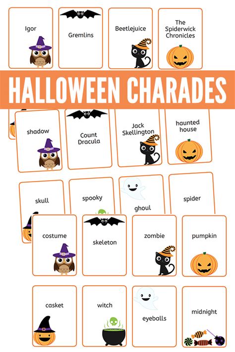 Charades For Kids Printable Halloween Charades Game Cards