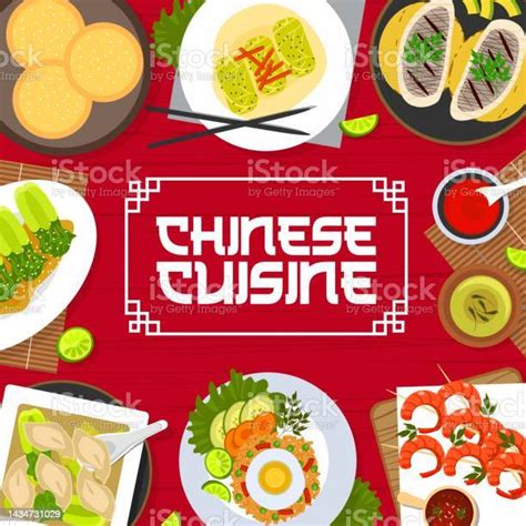 Chinese Cuisine Menu Cover Asian Restaurant Food Stock Illustration