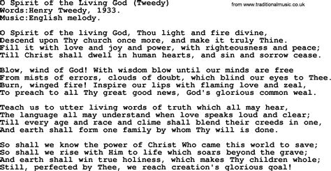 Pentecost Hymns Song O Spirit Of The Living God Tweedy Lyrics And Pdf