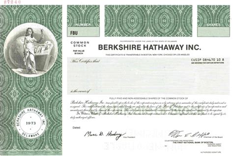 For more information on how our historical price data is adjusted see the stock price adjustment guide. Berkshire Hathaway, Inc. Specimen Stock Certificate