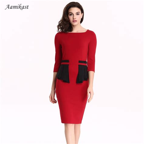 Aamikast Summer Women Dresses Hot Sale Elegant O Collar Office Dress Three Quarter Sleeve Sheath
