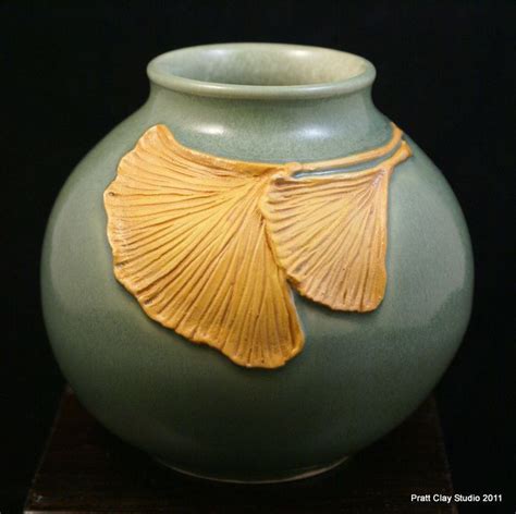 Pratt Clay Studio Ginkgo Leaves Vase Pottery Art Ginkgo Leaf Vase