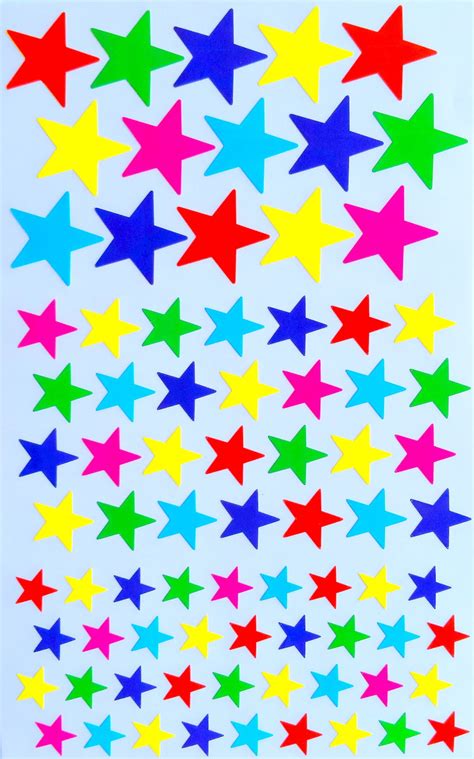 Multi Color Star Stickers In 3 Sizes 6 Assorted Colors Star Sticker By