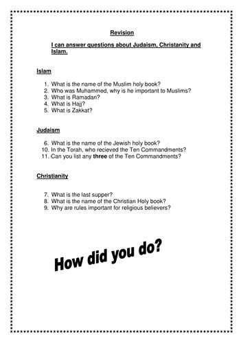 Set Of Differentiated Worksheets On World Religions Teaching Resources