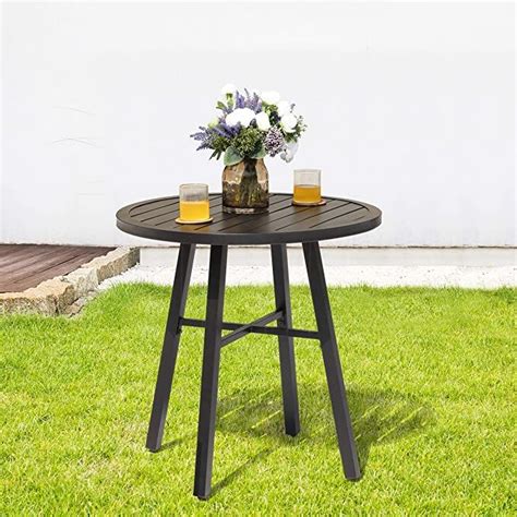 Nuu Garden 28 Round Patio Table Metal Outdoor Dining Table For