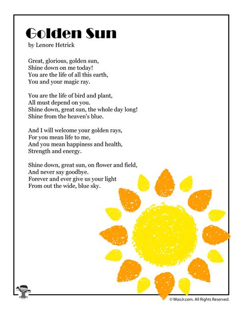 Golden Sun Poem About Summer Woo Jr Kids Activities