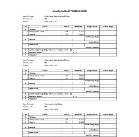 Analisa Harga Satuan Pekerjaan Pipa Pvc Ditch Harga Pekerjaan Satuan