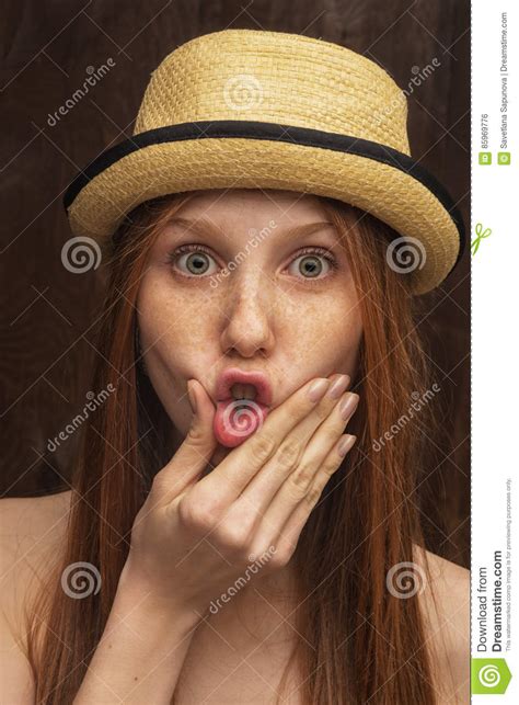 Red Haired Girl With Red Hat Stock Photo Image Of Summer Close 85969776