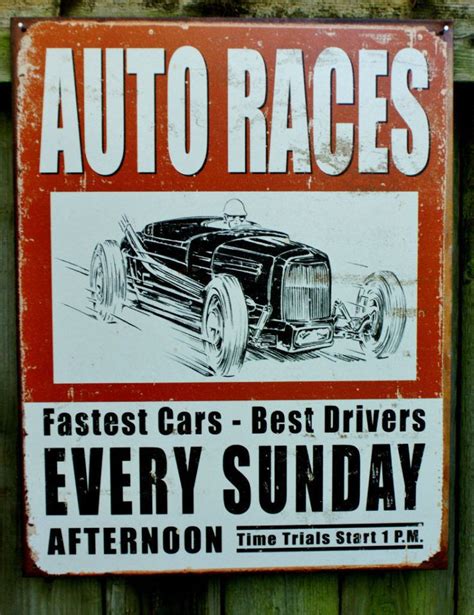Classic Dragster Race Every Sunday Flyer Tin Sign Great For Garage Man