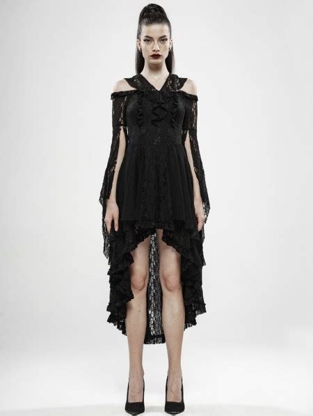 Punk Rave Black Gothic Wilderness Witch Lace Irregular Dress Black Gothic Punk Rave Dresses