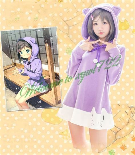 New Girls Light Purple Cat Ear Cute Hoodie Dress Daily