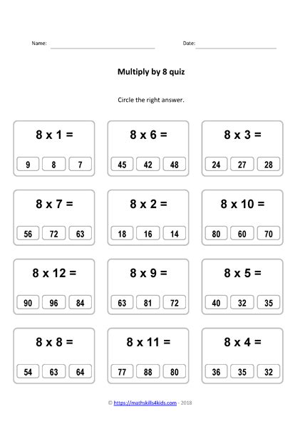 8 Times Table Worksheets Pdf Multiplying By 8 Activities