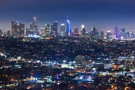 Downtown Los Angeles Skyscrapers At Night Stock Photo Image Of