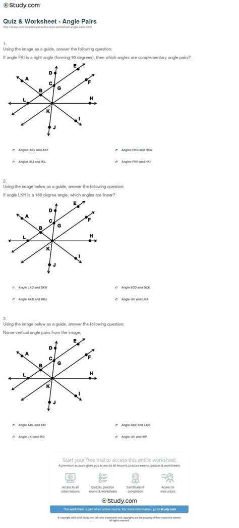 Kuta Complementary And Supplementary Angles Worksheet