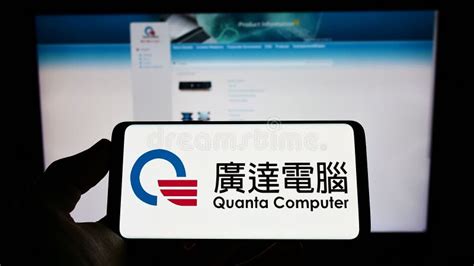 Person Holding Cellphone With Logo Of Taiwanese Company Quanta Computer