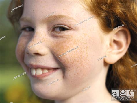 Child Girls Freckles Rehaired Smiling Cheerfully Mischievous