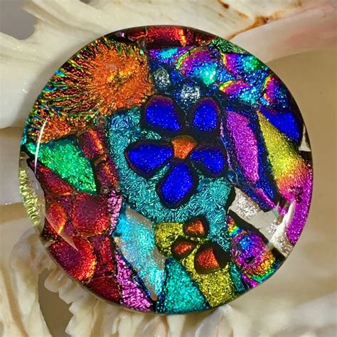 Brilliant Jewel Tones Large Round Fused Dicroic Glass Cabochon Etsy Visual Texture Jewel