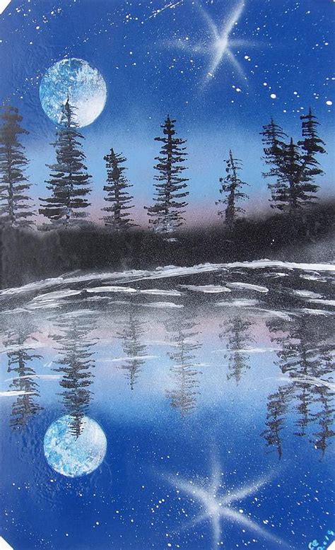Trees In The Moonlight With Reflections Painting By John Erickson