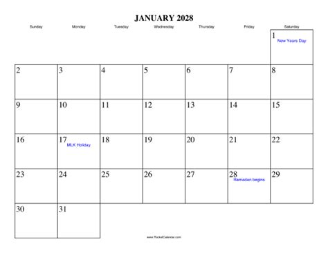 January 2028 Calendar