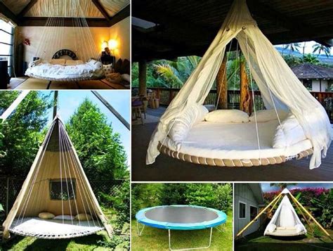 Diy Bed Swing Use A Trampoline Suspended In The Air As A