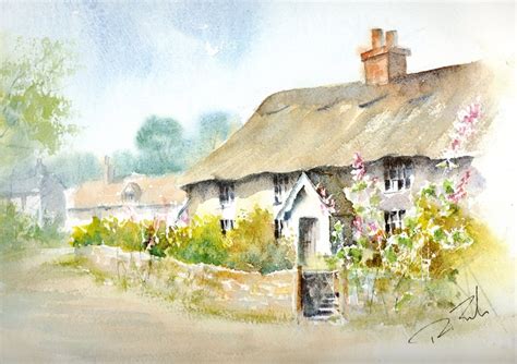 Cottages In Amberley Watercolor Landscape Paintings Cottage Art