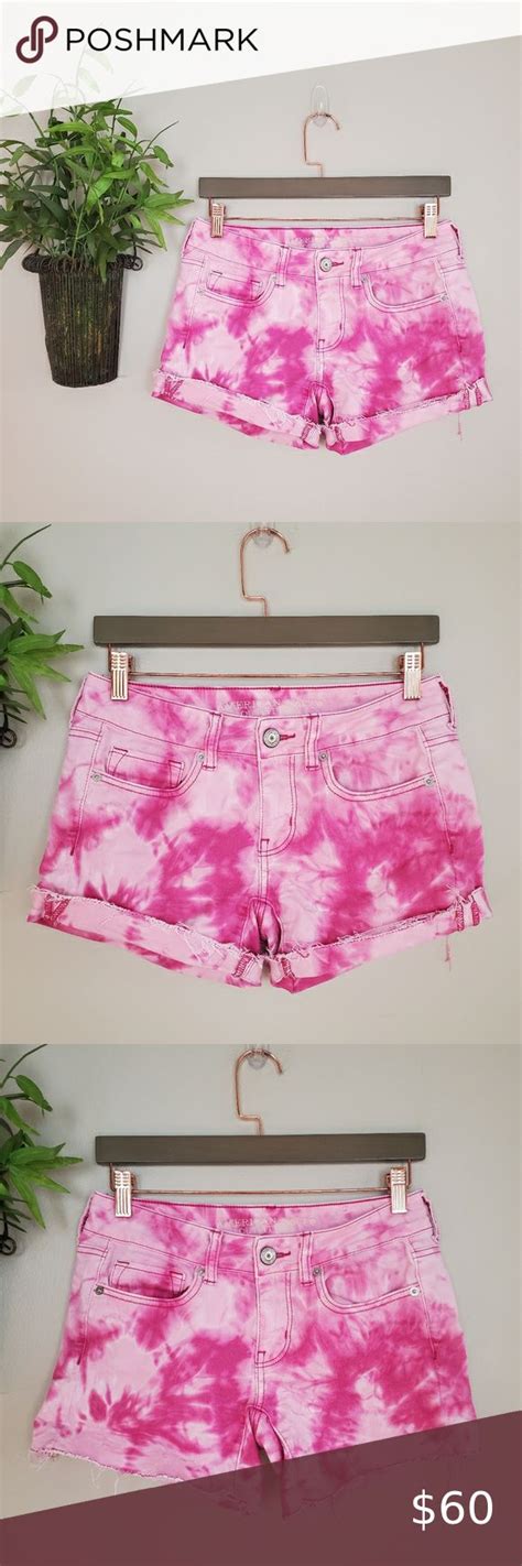 American Eagle Midi Low Rise Pink Tie Dye Bleached Dyed Frayed Cutoff