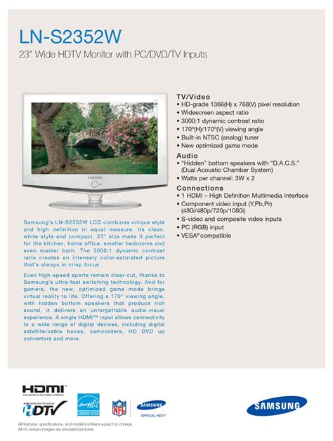 Samsung Lns2352wx Brochure Pdf Download Manualslib