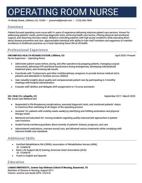 Operating Room Nurse Resume Examples And Writing Tips