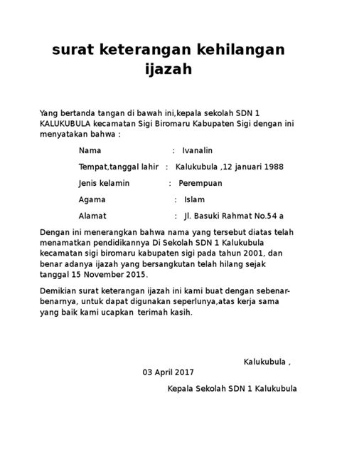 Surat Keterangan Kehilangan Ijazah