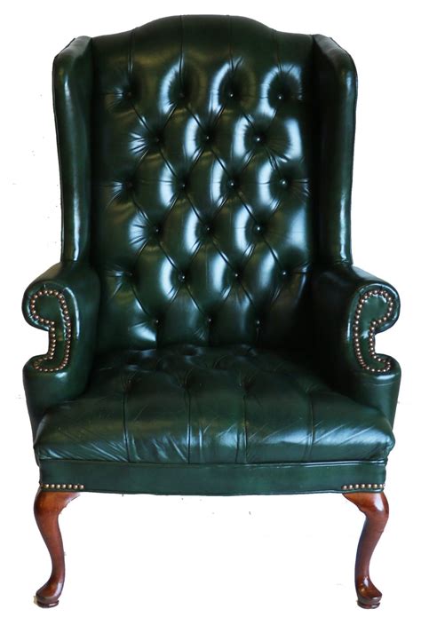Green Leather Tufted Wing Back Chair Mary Kays Furniture