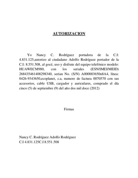 Carta De Autorizacion Modelo