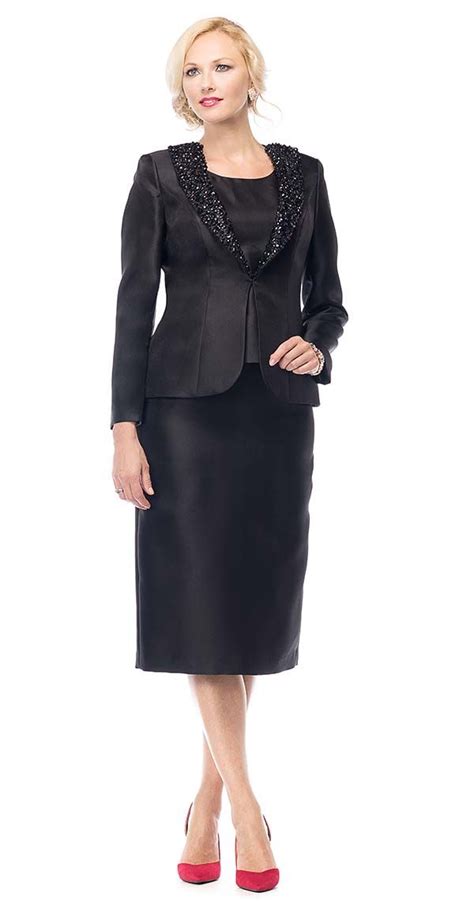 Moshita 7029 Black Skirt Suit With Beaded Collar Jacket Women Church