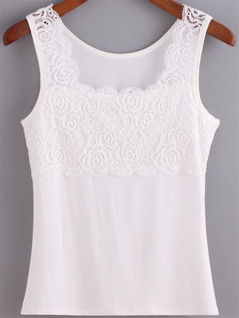 White Lace Slim Tank Top Sheinsheinside