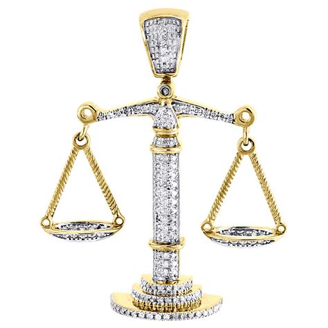 10K Yellow Gold Lucky Libra Scale Diamond Pendant Mens Round Pave Charm