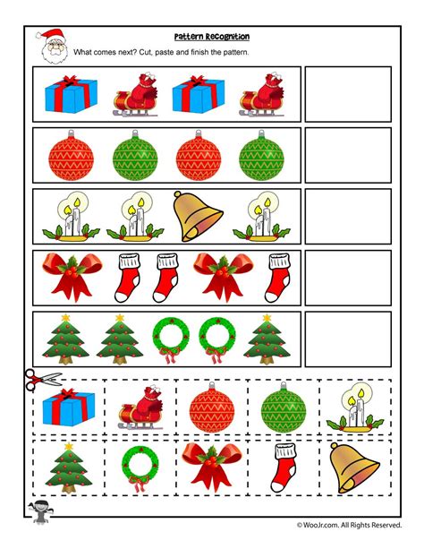 Cut And Paste Christmas Pattern Recognition Worksheet Woo Jr Kids