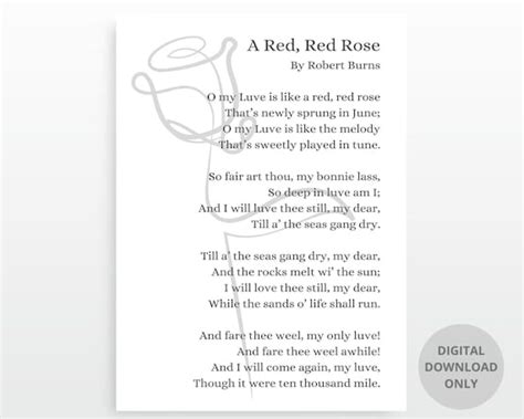 A Red Red Rose Robert Burns Poem Digital Download Etsy Uk